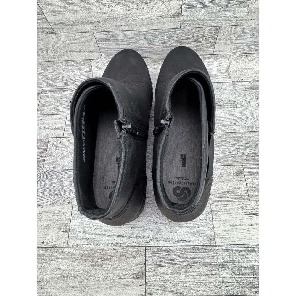 Clarks Cloudsteppers Sillian Tino Black Ankle Boots Womens 11 M Low Wedge Zip - Picture 8 of 13
